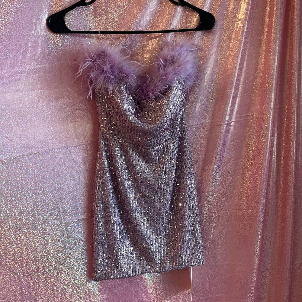 Marin Strapless Feather Sequin
Mini Dress In Violet